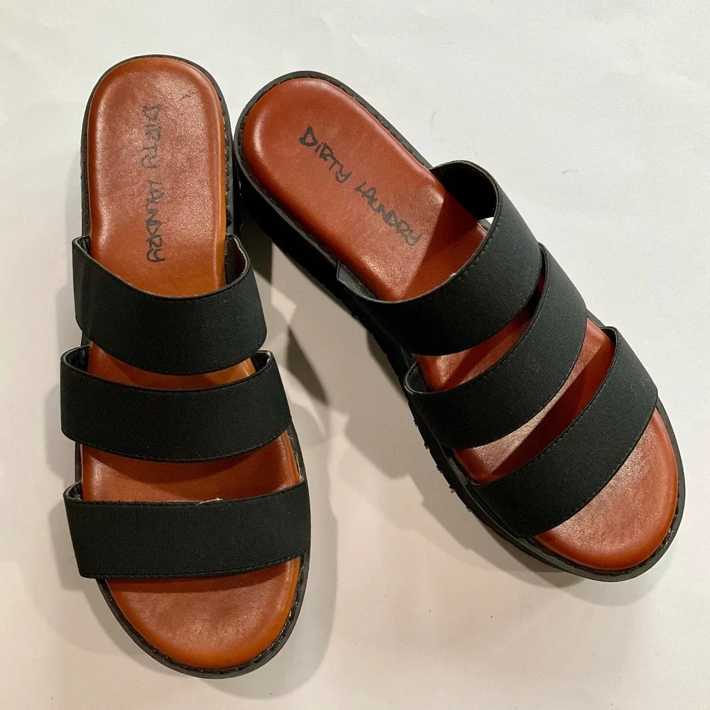 Dirty Laundry June Black Elastic‎ Triple Strap Platform Sandals 9 Chunky 90s Y2K